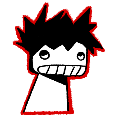 A little spiky-haired character grinning